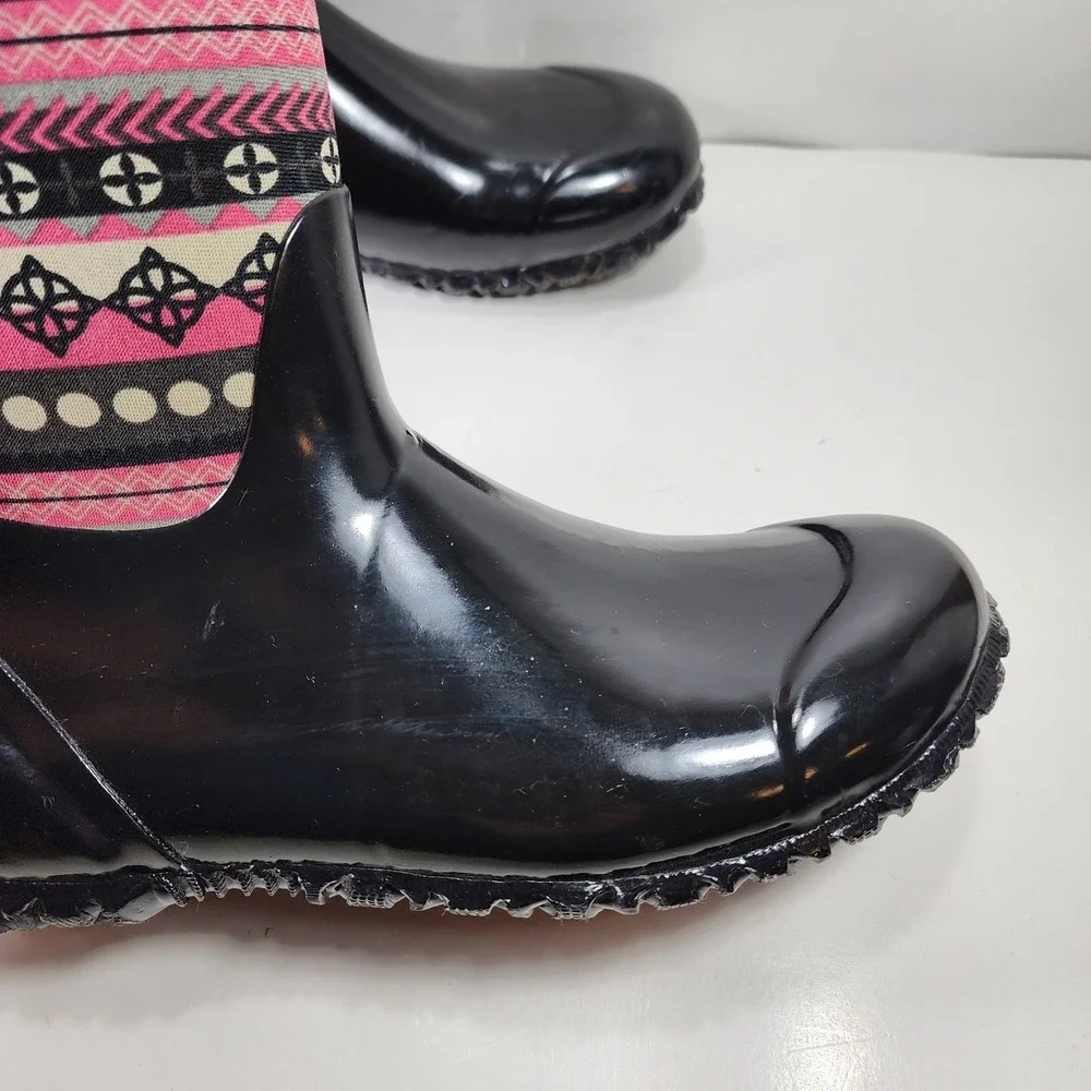 BOGS Classic Boots Pink Patternstripe Youth 5 Snow Rain Insulated Waterproof EUC